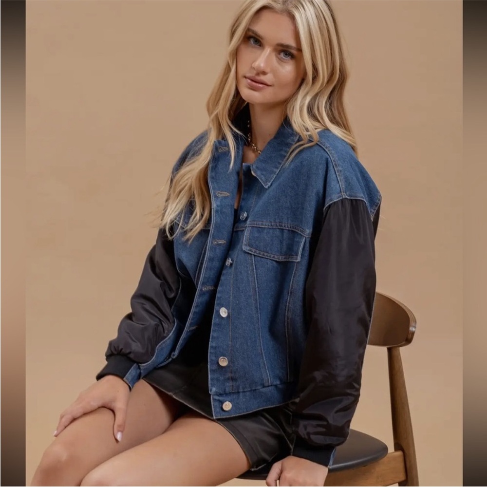 A62. Denim and Black Contrast Jacket - Picture 2 of 5